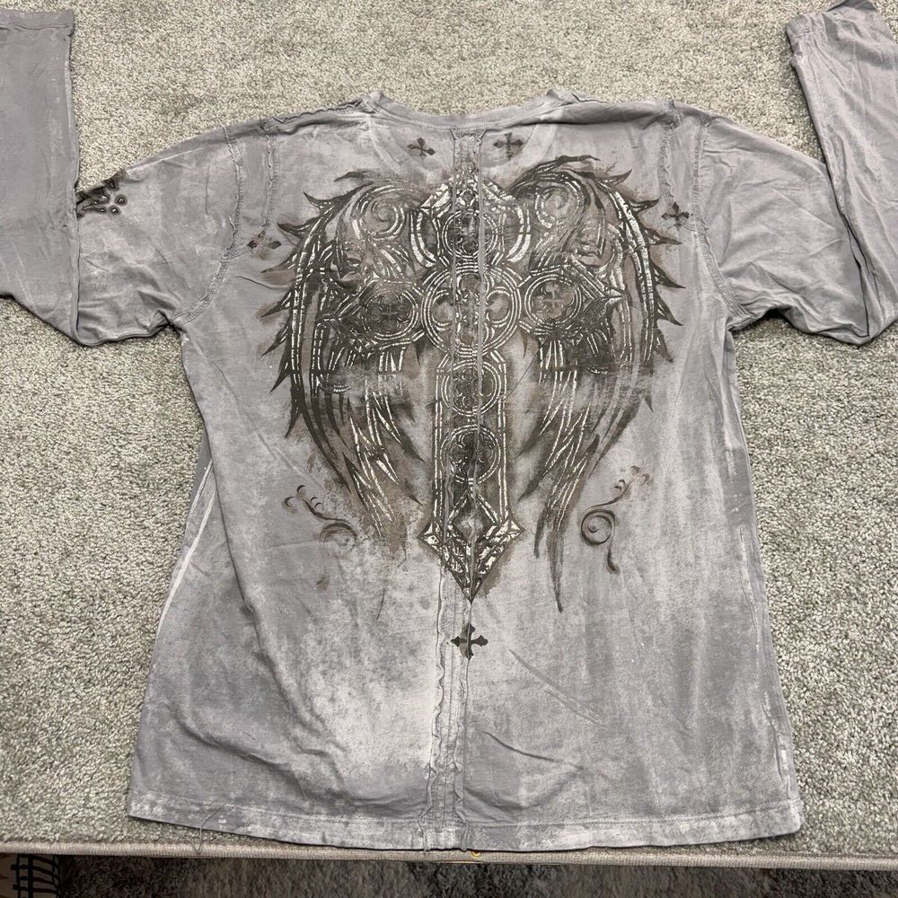 Affliction Slit‎ Neck Long Sleeve tee t-shirt Gray Size 2XL - Picture 9 of 9